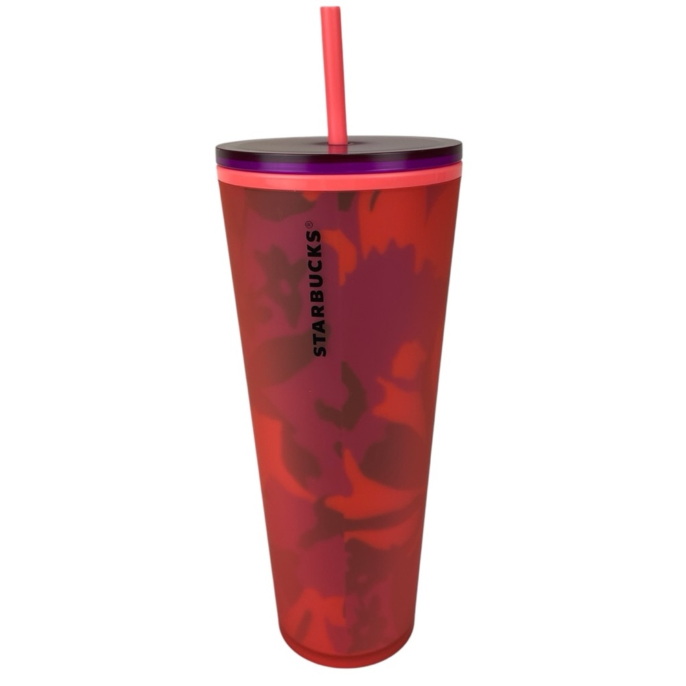 Starbucks 2022 Spring Red Floral Soft Touch Venti 24oz Tumbler with Straw NWT